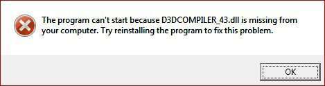 Як виправити помилку відсутнього файлу d3dcompiler_43.dll