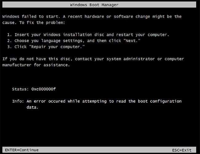 Як виправити помилку 0xc000000f при завантаженні Windows